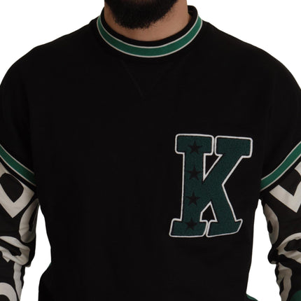 Dolce & Gabbana Black Green Cotton KING Star Crewneck Pullover Sweater