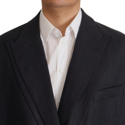 Dolce & Gabbana Blue Linen Formal Mens Blazer Jacket