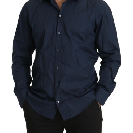 Dolce & Gabbana Blue Cotton MARTINI Slim Fit Dress Shirt