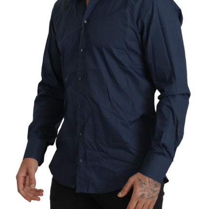 Dolce & Gabbana Blue Cotton MARTINI Slim Fit Dress Shirt