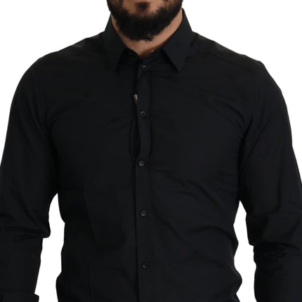 Dolce & Gabbana Black Cotton GOLD Slim Fit Dress Shirt