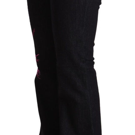 Exte Black Cotton Stretch Mid Waist Cotton Flared Denim Jeans