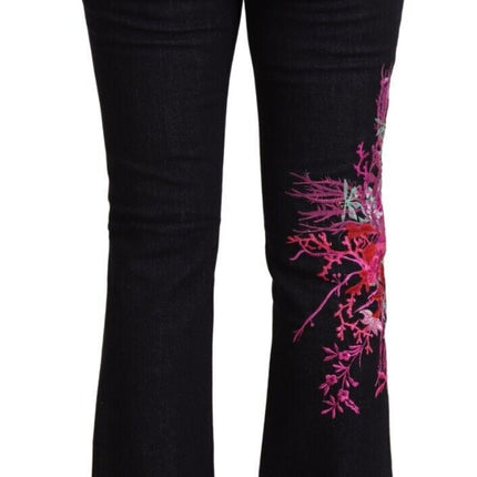 Exte Black Cotton Stretch Mid Waist Cotton Flared Denim Jeans
