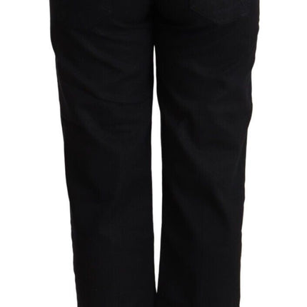 John Galliano Black Cotton Flared Cropped High Waist Denim Jeans