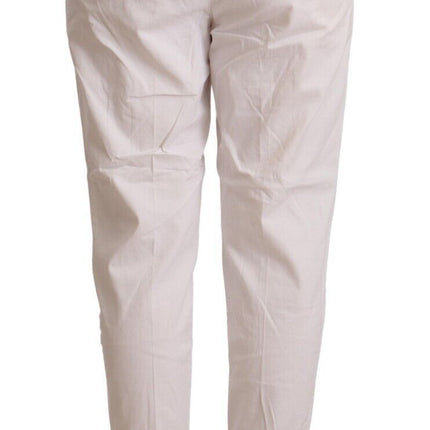 Met White Cotton Mid Waist Tapered Cropped Pants