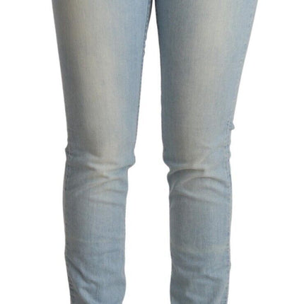 MILA SCHÖN Light Blue Cotton Mid Waist Slim Fit Denim Jeans