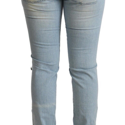 MILA SCHÖN Light Blue Cotton Mid Waist Slim Fit Denim Jeans