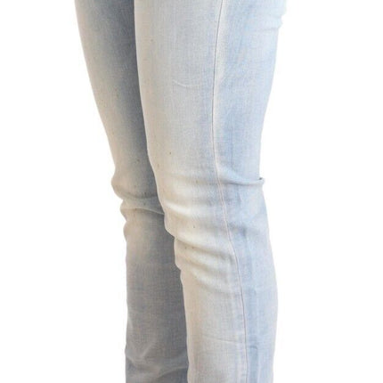 Acht Light Blue Washed Cotton Low Waist Skinny Denim Jeans