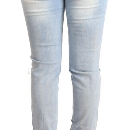 Acht Light Blue Washed Cotton Low Waist Skinny Denim Jeans