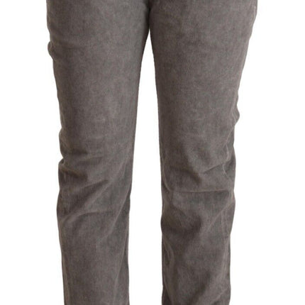 Acht Gray Cotton Straight Fit High Waist Pants