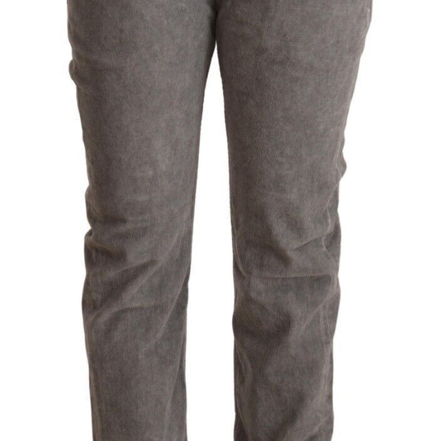 Acht Gray Cotton Straight Fit High Waist Pants