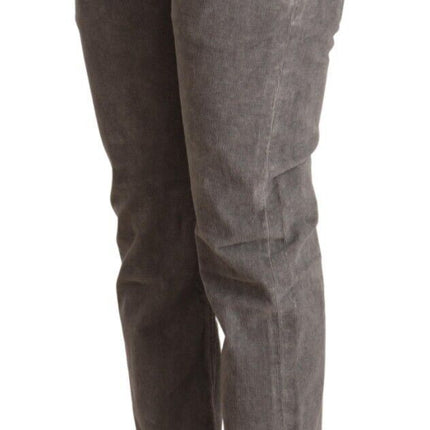 Acht Gray Cotton Straight Fit High Waist Pants