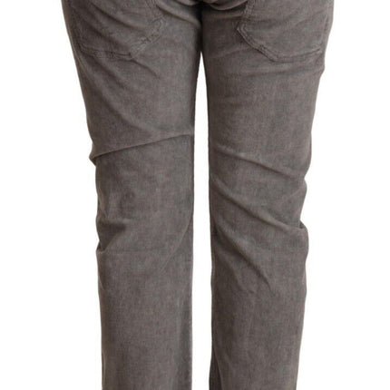 Acht Gray Cotton Straight Fit High Waist Pants