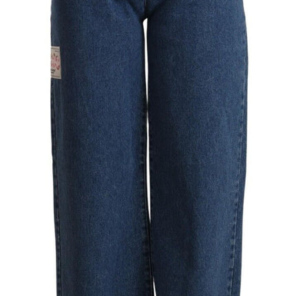 GCDS Blue Cotton High Waist Wide Leg Boot Cut Denim Jeans