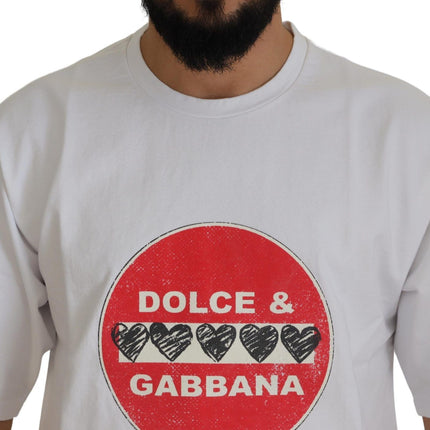 Dolce & Gabbana White Amor Heart Cotton Crewneck T-shirt