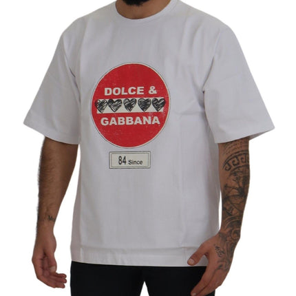 Dolce & Gabbana White Amor Heart Cotton Crewneck T-shirt