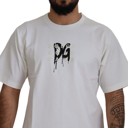 Dolce & Gabbana White Logo Print Cotton Crewneck T-shirt