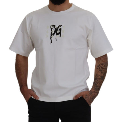 Dolce & Gabbana White Logo Print Cotton Crewneck T-shirt