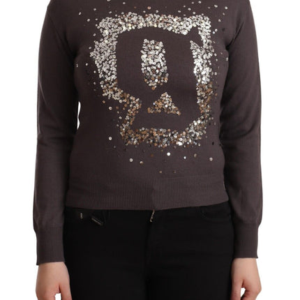 John Galliano Brown Wool Sequined Long Sleeves Pullover Sweater