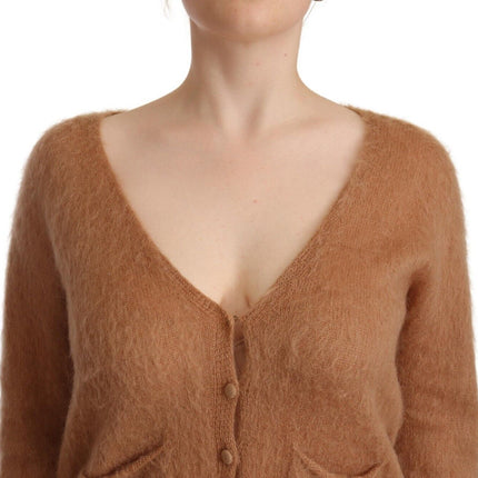 PINK MEMORIES Brown Cardigan V-Neck Long Sleeve Sweater