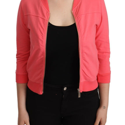 Blumarine Pink 3/4 Sleeve Zip Embellished Sweater