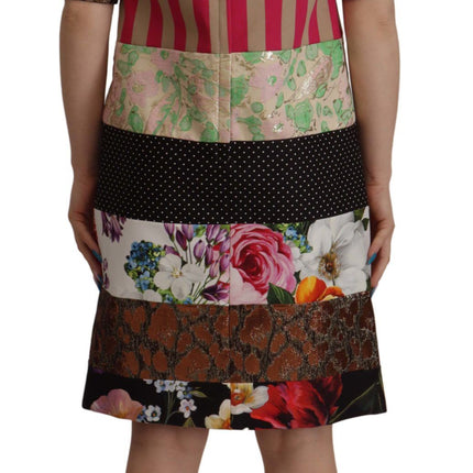 Dolce & Gabbana Multicolor Pachwork Floral Sheath Jaquard Mini Gown Dress