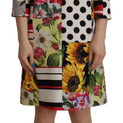 Dolce & Gabbana Multicolor Charmeuse Floral Sheath Jaquard Pachwork Dress