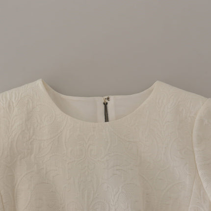 Dolce & Gabbana White Jaquard Midi Floral Sheath Brocade Dress