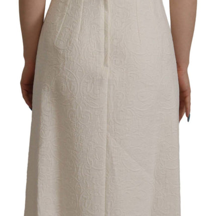 Dolce & Gabbana White Jaquard Midi Floral Sheath Brocade Dress