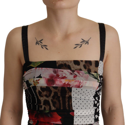 Dolce & Gabbana Multicolor Pachwork Midi Floral Silk Leopard Bodycon Dress
