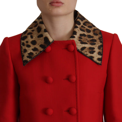 Dolce & Gabbana Red Leopard Wool Trenchcoat Jacket