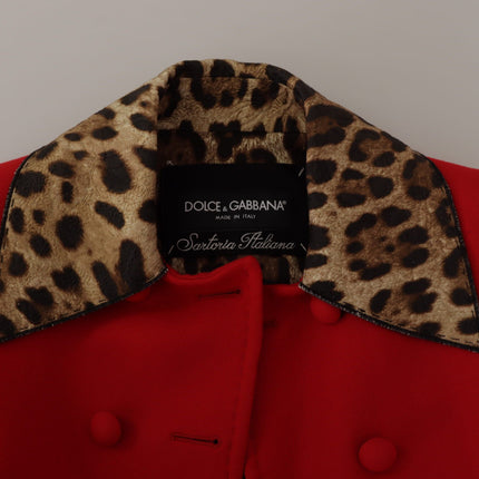 Dolce & Gabbana Red Leopard Wool Trenchcoat Jacket