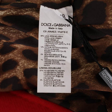 Dolce & Gabbana Red Leopard Wool Trenchcoat Jacket