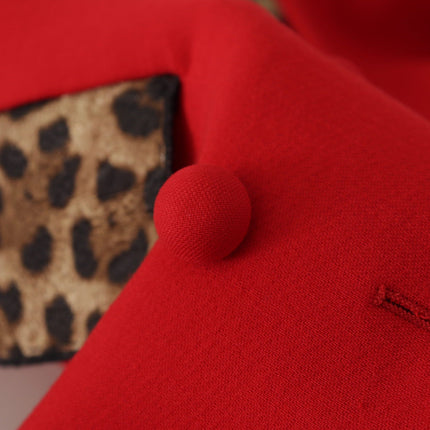Dolce & Gabbana Red Leopard Wool Trenchcoat Jacket