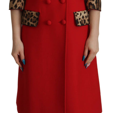 Dolce & Gabbana Red Leopard Wool Trenchcoat Jacket