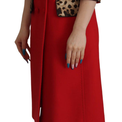 Dolce & Gabbana Red Leopard Wool Trenchcoat Jacket