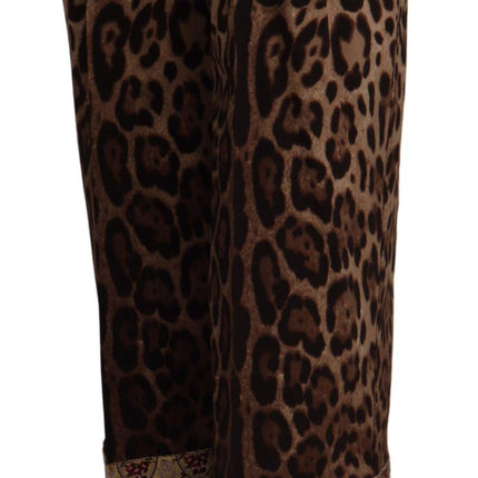 Dolce & Gabbana Brown Leopard Gold Jacquard High Waist Pants