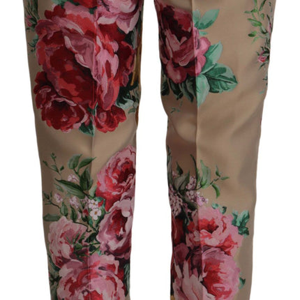 Dolce & Gabbana Beige Floral Dress Formal High Waist Pants