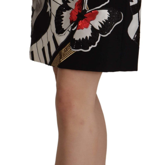 Dolce & Gabbana Black Love Clock Sequined Piano Skirt