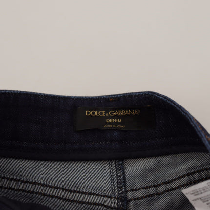 Dolce & Gabbana Blue Denim Stretch Crystal Hot Pants Shorts