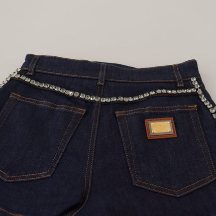 Dolce & Gabbana Blue Denim Stretch Crystal Hot Pants Shorts