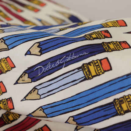 Dolce & Gabbana White Pencil Print Cotton T-shirt Blouse