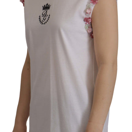 Dolce & Gabbana White DG Crown Floral Sequin T-shirt
