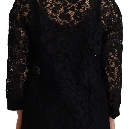 Dolce & Gabbana Black Floral Lace Pullover Sicily Blouse