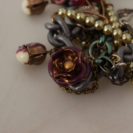 Dolce & Gabbana Gold Brass Sicily Floral Crystal Statement Necklace
