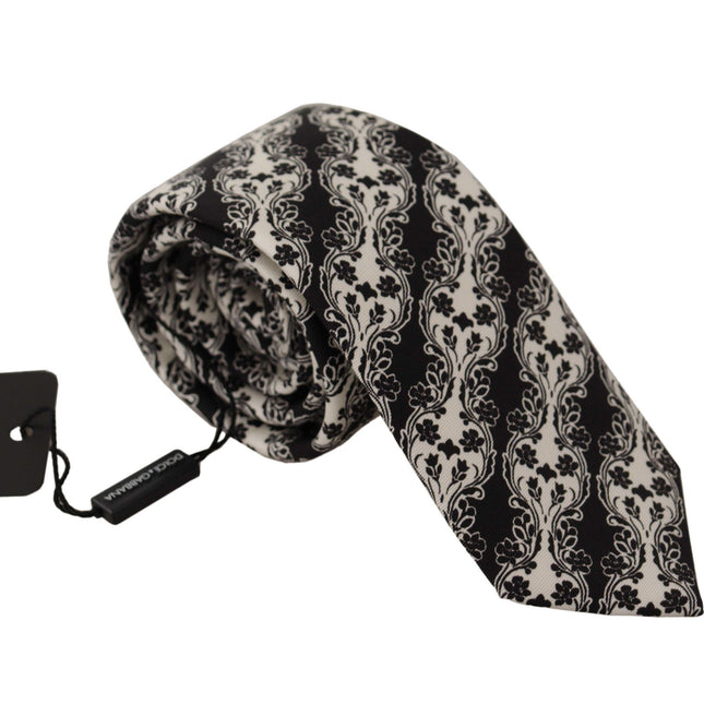 Dolce & Gabbana Black White Flower 100% Silk Print Adjustable Accessory Tie