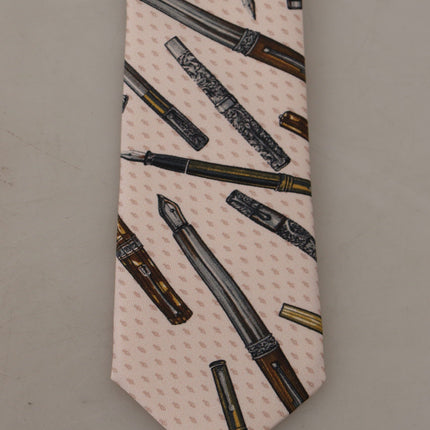 Dolce & Gabbana Pink Pen Dots Print 100% Silk Adjustable Neck Accessory Tie