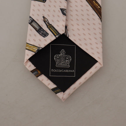 Dolce & Gabbana Pink Pen Dots Print 100% Silk Adjustable Neck Accessory Tie