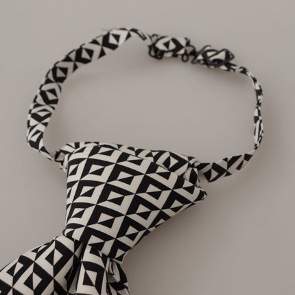 Dolce & Gabbana Black White Geometric 100% Silk Adjustable Accessory Tie
