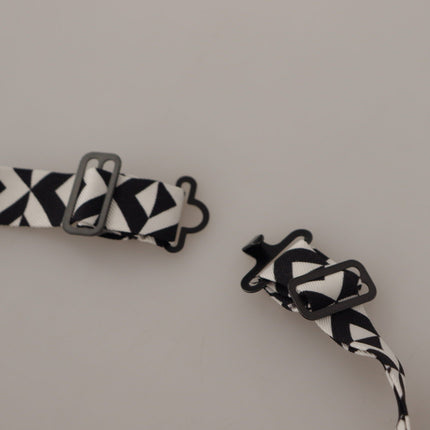 Dolce & Gabbana Black White Geometric 100% Silk Adjustable Accessory Tie